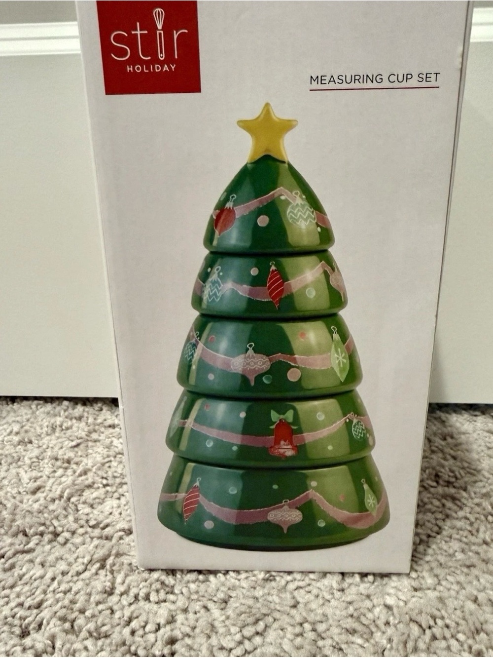 Green Christmas Tree Measuring Cup Set with Yellow Star